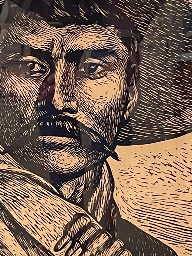 Vintage Linocut Print of Emiliano Zapata by Leopoldo Méndez (c 1947)