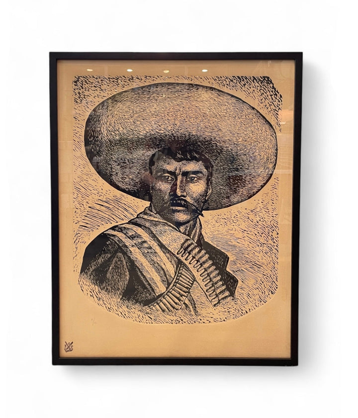 Vintage Linocut Print of Emiliano Zapata by Leopoldo Méndez (c 1947)