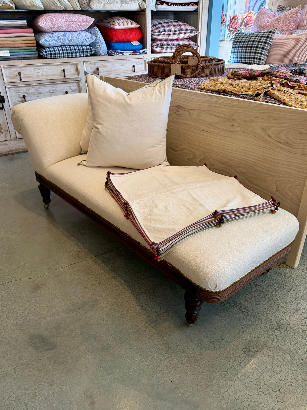 1920's  Chaise Lounge with Carved Walnut Base, Newly Upholstered