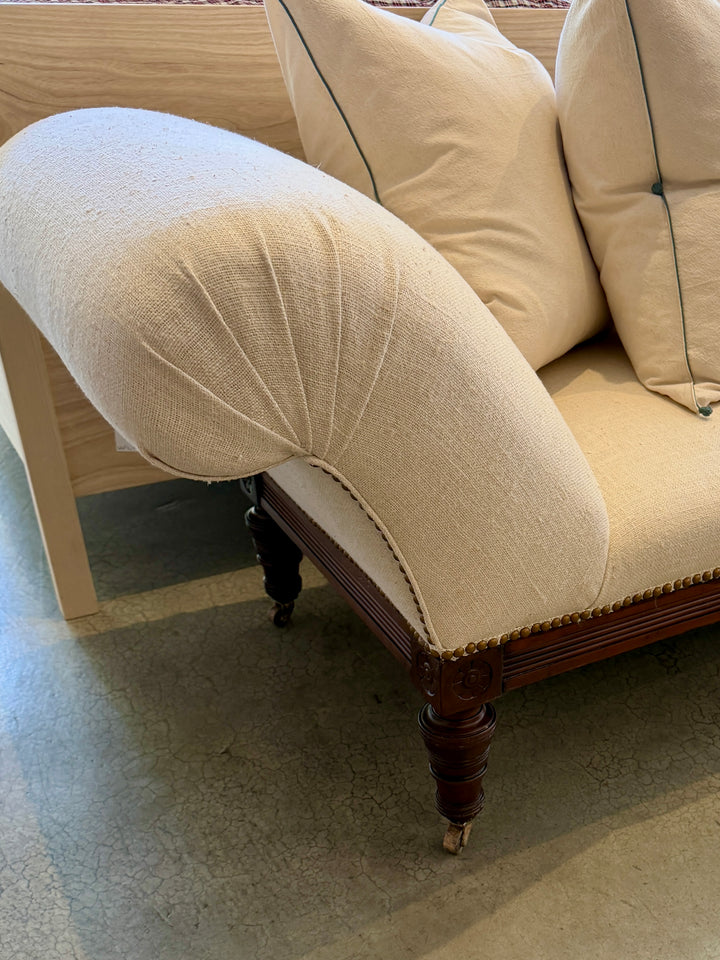 1920's  Chaise Lounge with Carved Walnut Base, Newly Upholstered