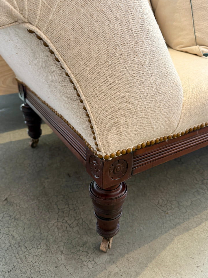 1920's  Chaise Lounge with Carved Walnut Base, Newly Upholstered