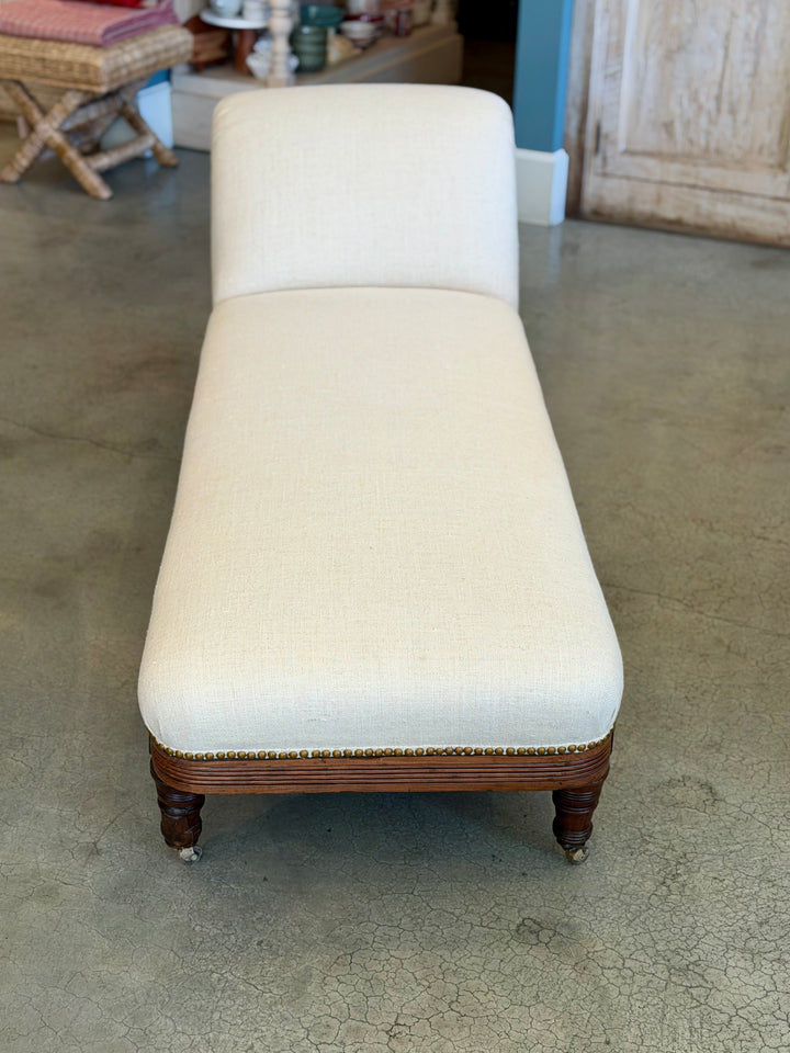 1920's  Chaise Lounge with Carved Walnut Base, Newly Upholstered