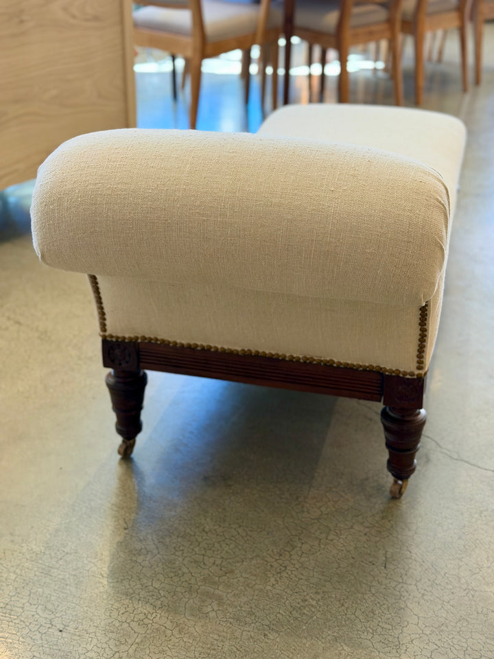 1920's  Chaise Lounge with Carved Walnut Base, Newly Upholstered