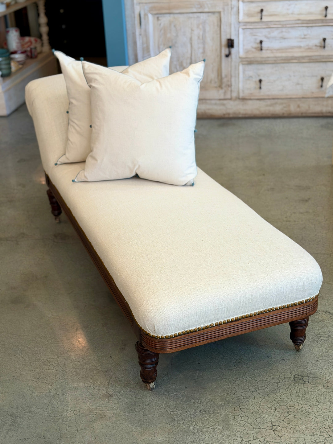 1920's  Chaise Lounge with Carved Walnut Base, Newly Upholstered