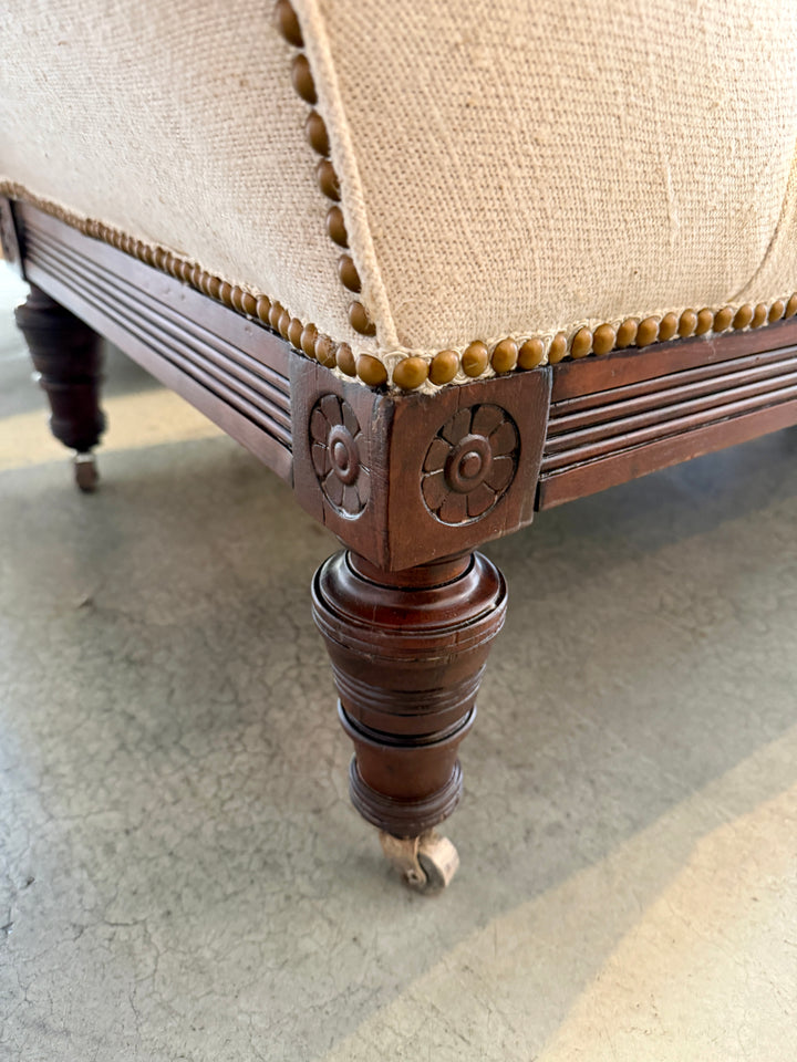 1920's  Chaise Lounge with Carved Walnut Base, Newly Upholstered