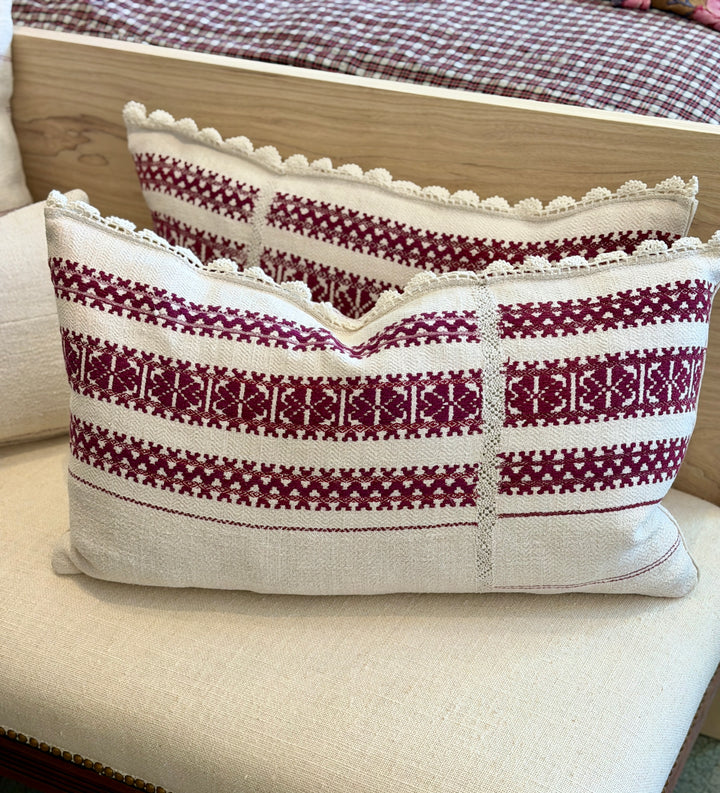 Custom 26" x 15" Pillow made from Vintage Homespun Linen, Romania