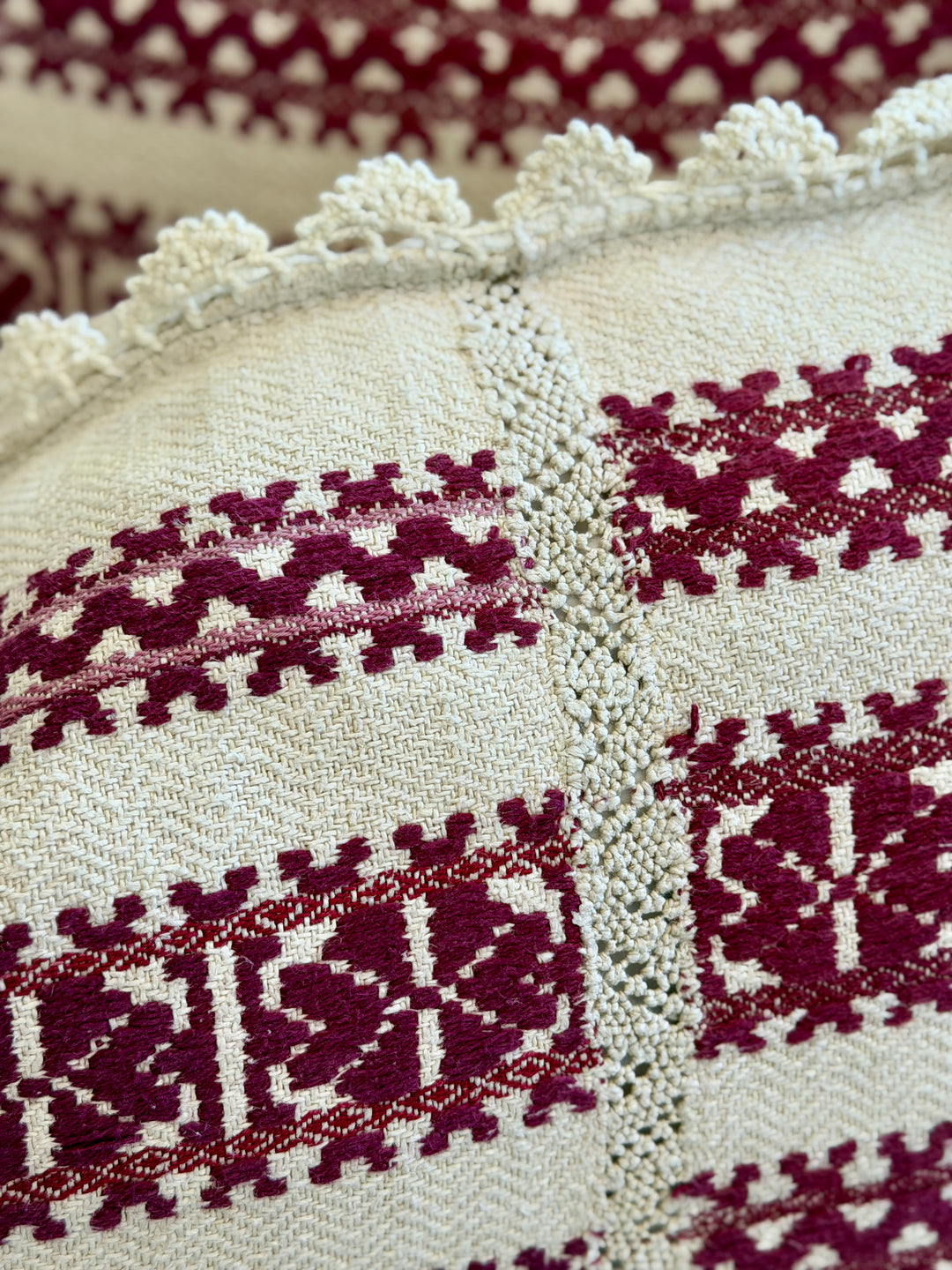 Custom 26" x 15" Pillow made from Vintage Homespun Linen, Romania