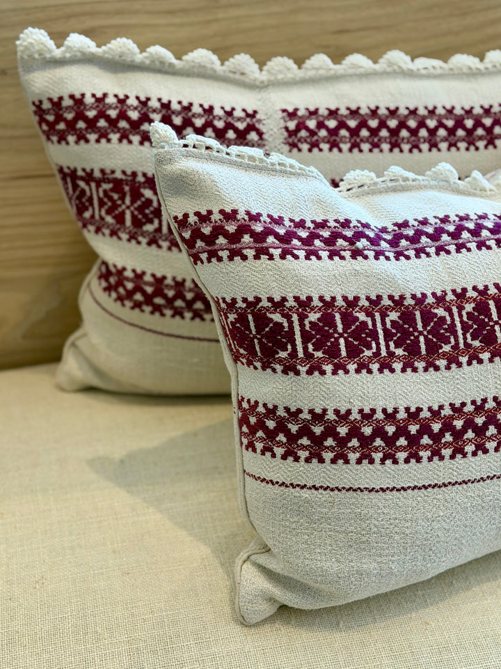 Custom 26" x 15" Pillow made from Vintage Homespun Linen, Romania