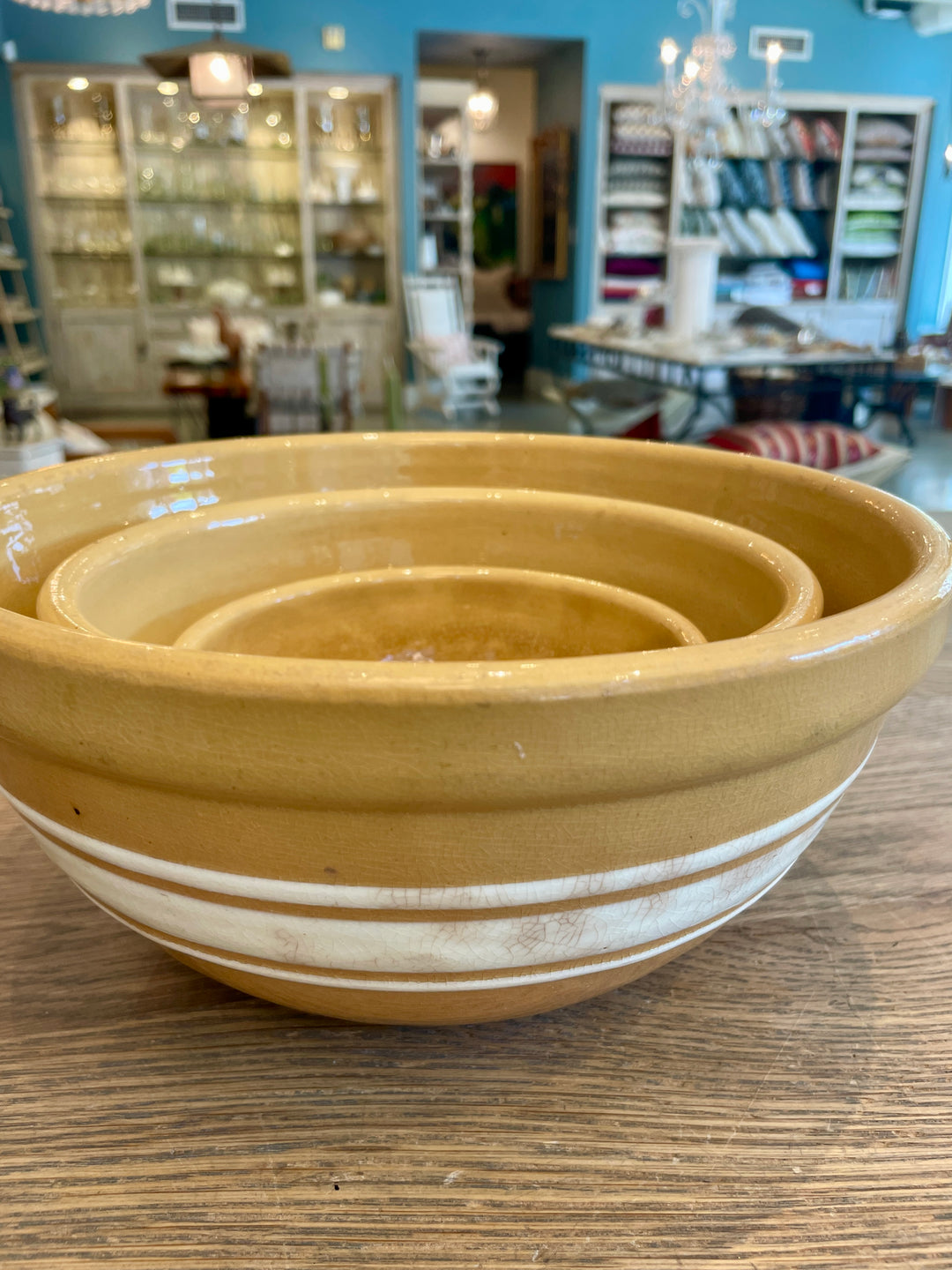 Vintage Yellow Ware Stoneware Bowls | Set of 3