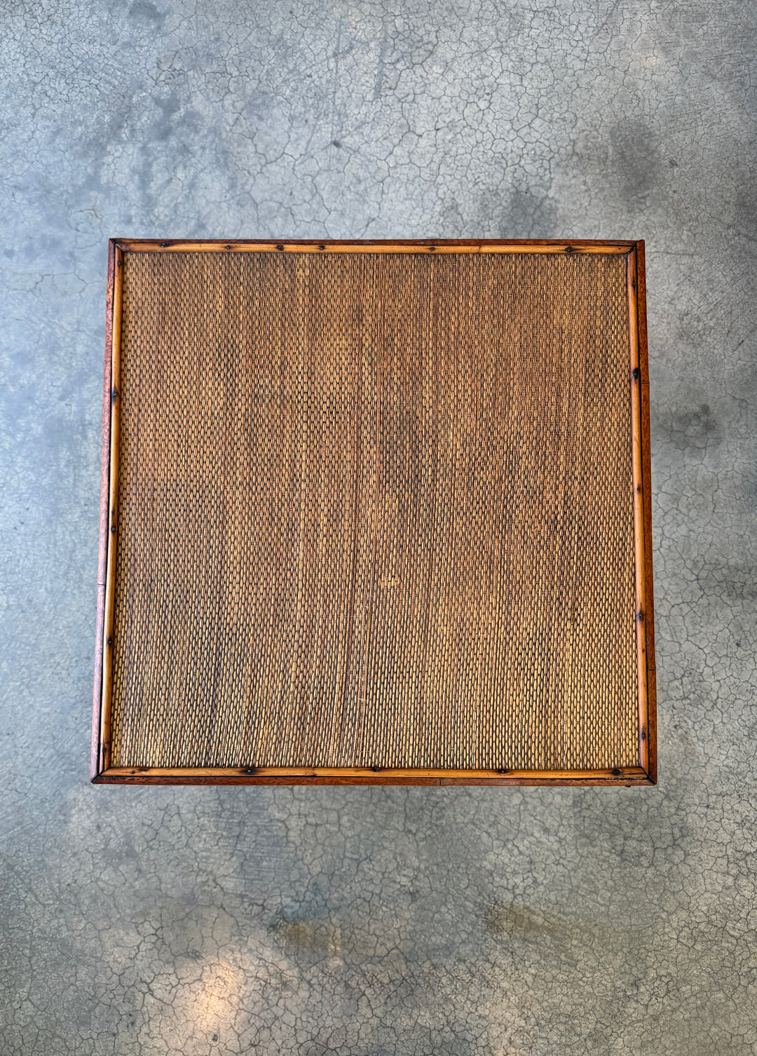 Antique Chinoiserie Tortoiseshell Bamboo + Grass Cloth Side Table