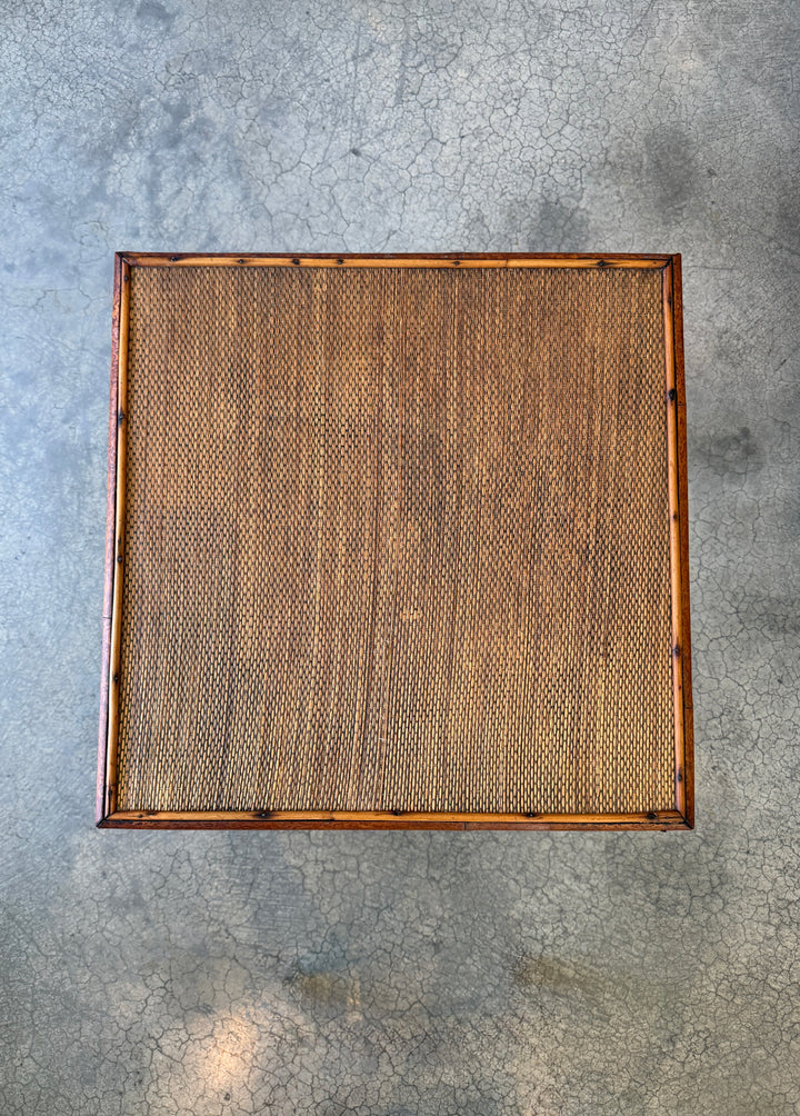 Antique Chinoiserie Tortoiseshell Bamboo + Grass Cloth Side Table