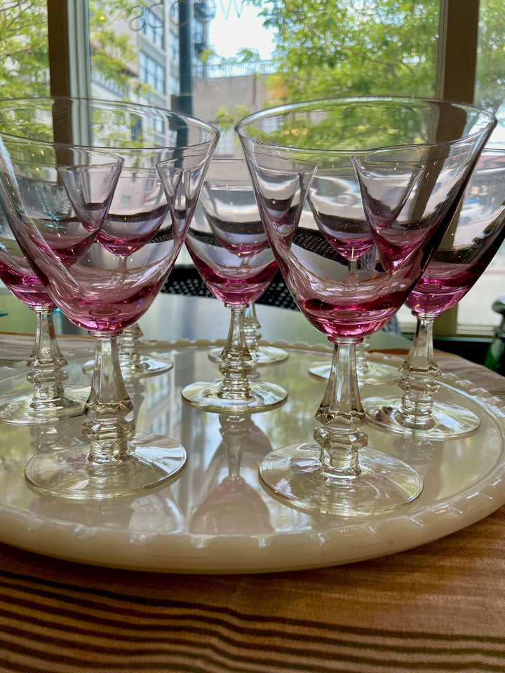 Mid-Century Tiffin-Franciscan Wisteria Pink Wine / Water Glasses | Set of 8