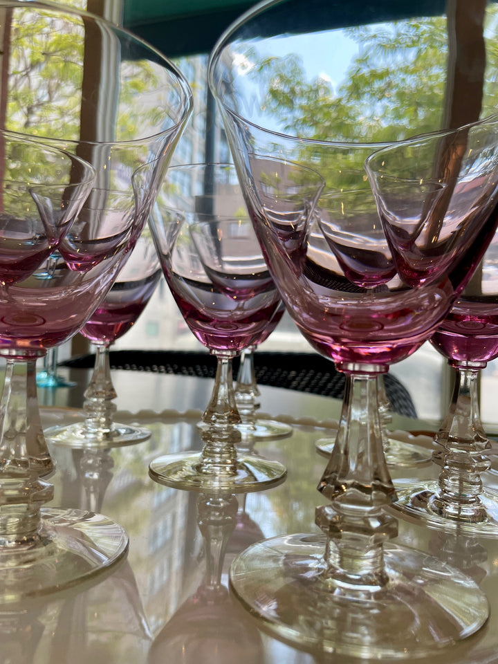 Mid-Century Tiffin-Franciscan Wisteria Pink Wine / Water Glasses | Set of 8