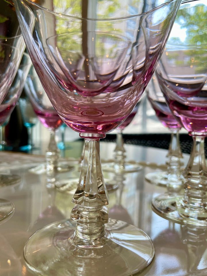 Mid-Century Tiffin-Franciscan Wisteria Pink Wine / Water Glasses | Set of 8