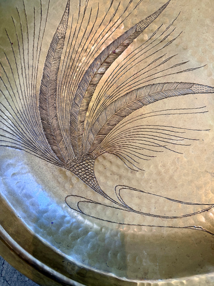 Vintage Hand Hammered + Etched Brass Dish, Signed by Artist
