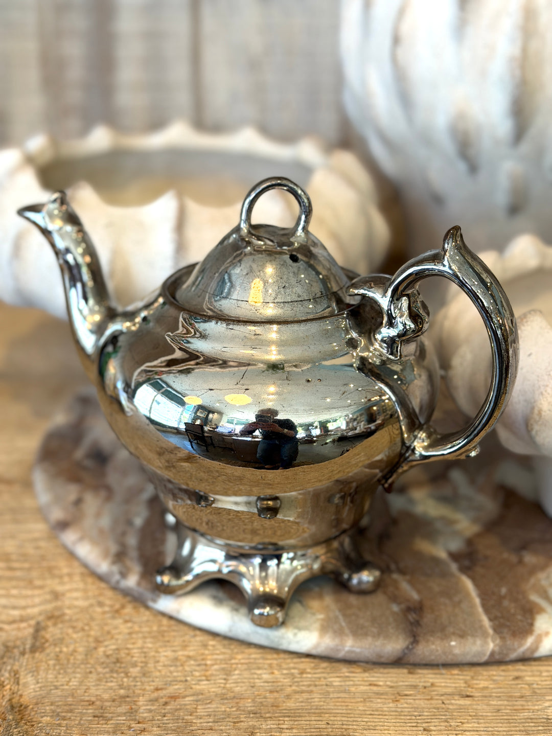 Antique English Lustreware Pottery Round Teapot