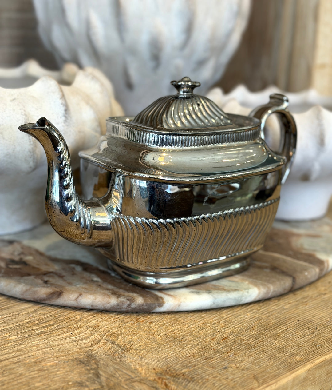 Antique English Lustreware Pottery Tea Pot w/Ridge Design