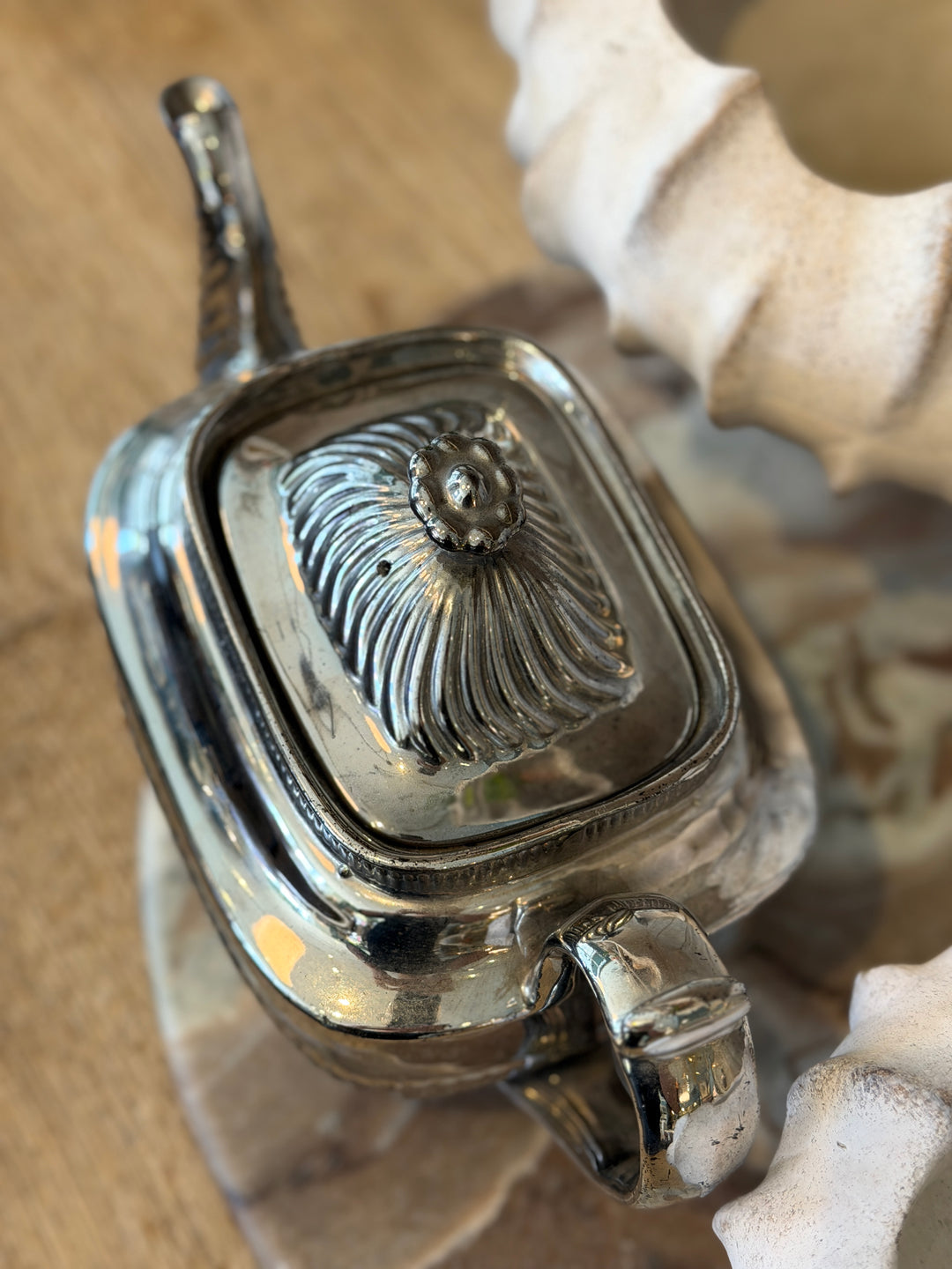 Antique English Lustreware Pottery Tea Pot w/Ridge Design