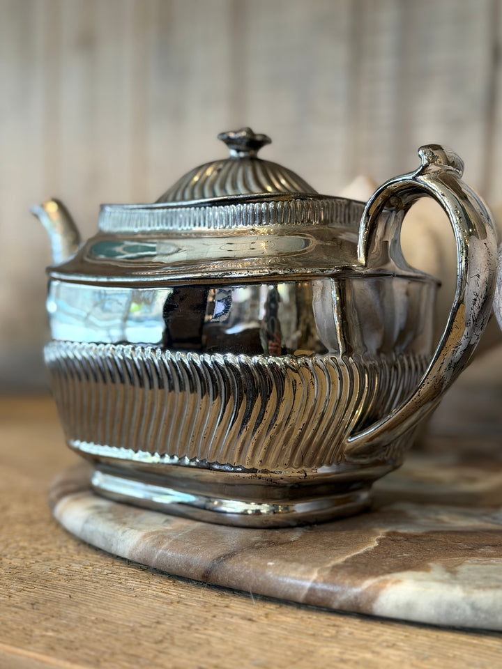 Antique English Lustreware Pottery Tea Pot w/Ridge Design