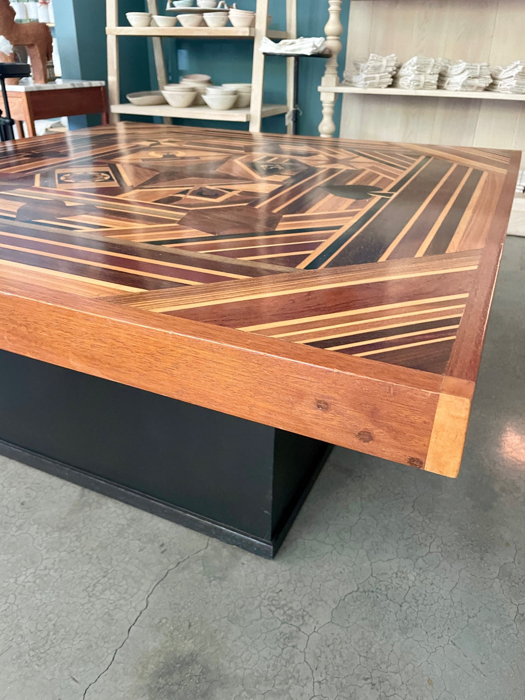 Vintage Handcrafted Marquetry Folk Art Coffee / Game Table