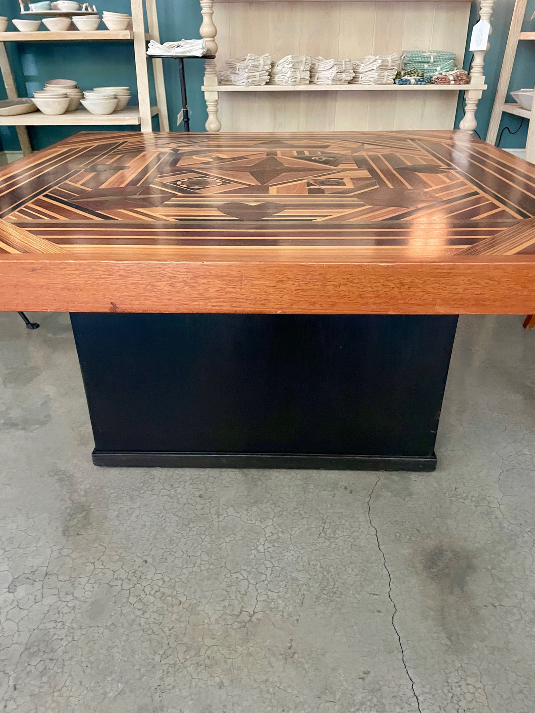 Vintage Handcrafted Marquetry Folk Art Coffee / Game Table