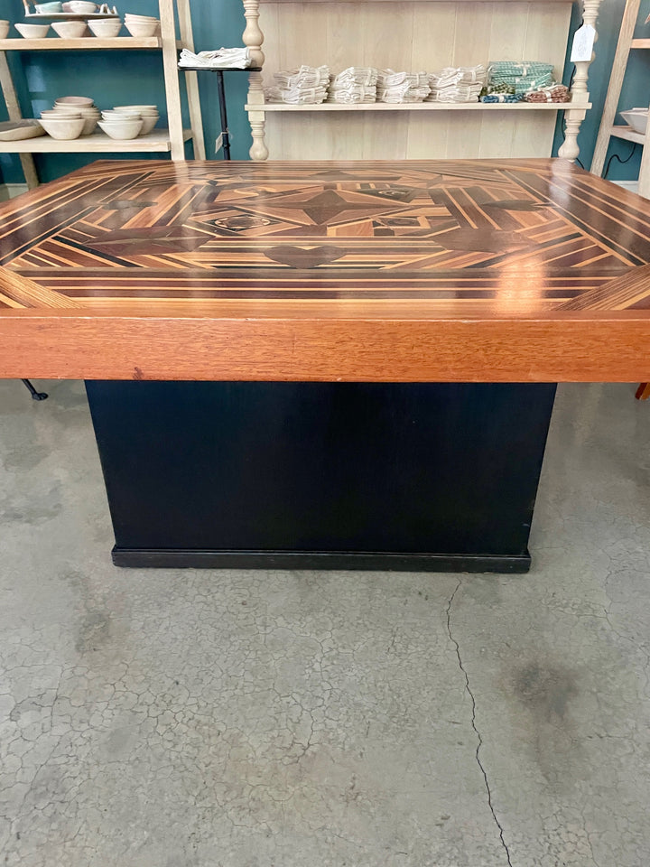 Vintage Handcrafted Marquetry Folk Art Coffee / Game Table