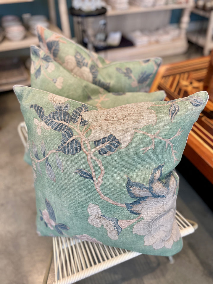 Custom 21" x 21" Pillow made from a Floral Printed Linen, England