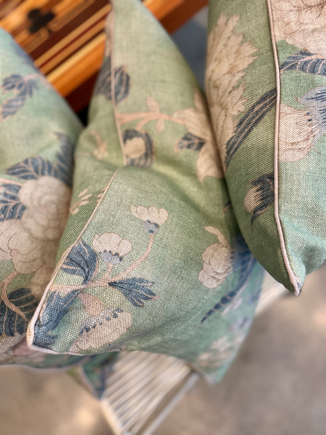 Custom 21" x 21" Pillow made from a Floral Printed Linen, England