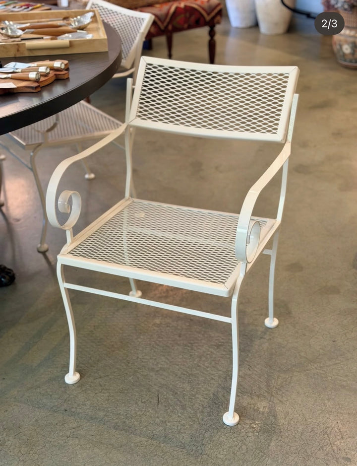 Vintage Iron Outdoor Dining Chairs w/ Metal Mesh Seats + Backs | Set of 8