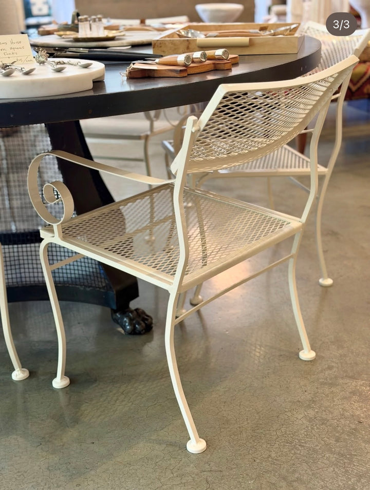 Vintage Iron Outdoor Dining Chairs w/ Metal Mesh Seats + Backs | Set of 8