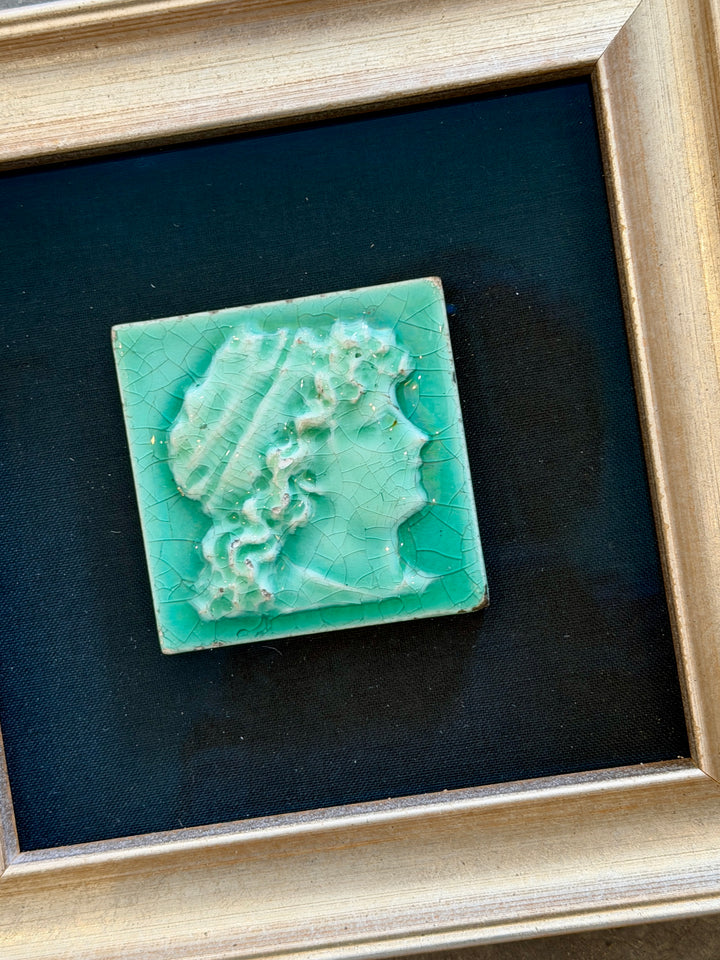 Antique Portrait Tiles in New Silver Leaf  Box Frame | Pair
