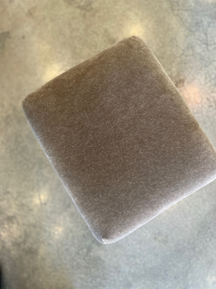 Vintage Natural Wicker Footstool Newly Upholstered in  Mink Mohair