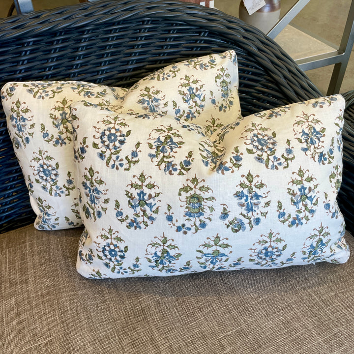Custom 12" x 18" Hand Block Printed Linen Pillow - Sanobar Mayan