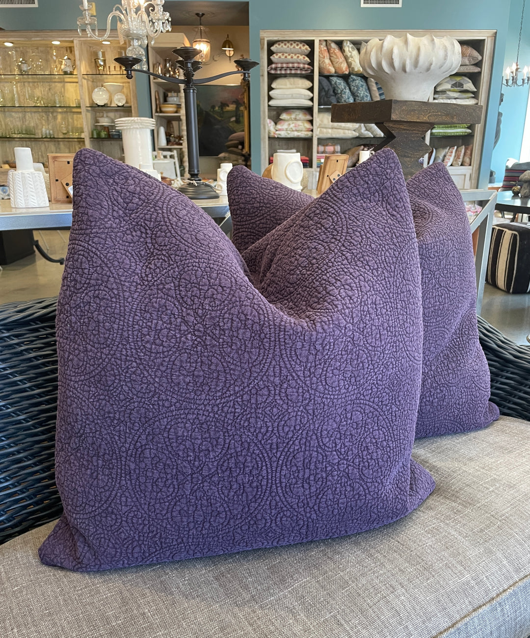 Custom 24" x 24" Pillow made from Purple Cotton Quilted Bed Cover