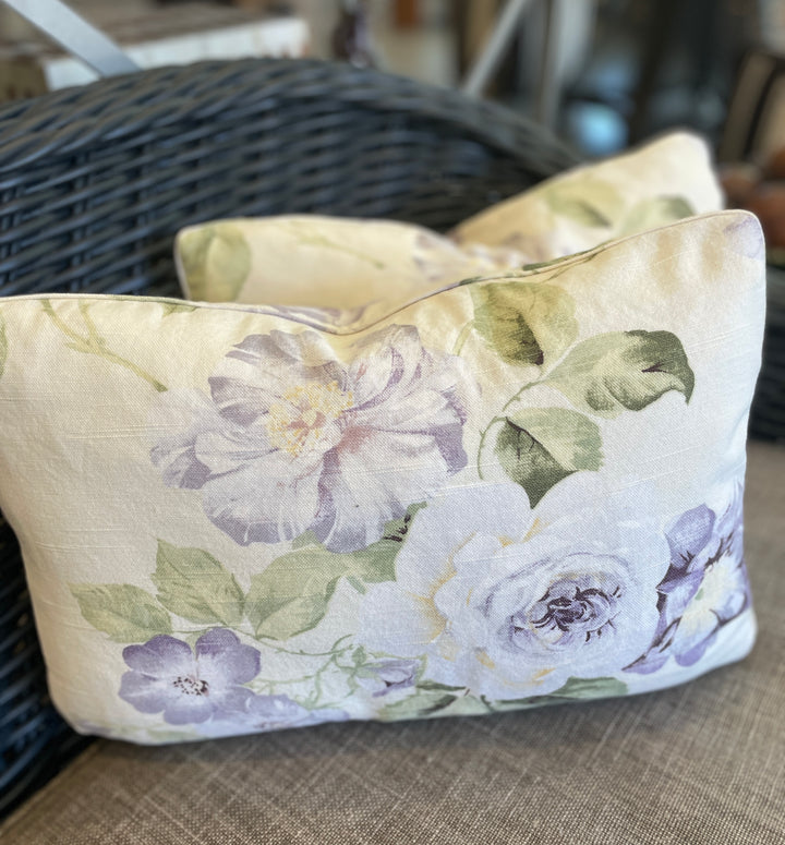 Custom 12" x 18" Pillow made from Vintage Cotton w/Lavender Cabbage Rose Design