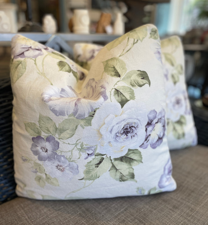 Custom 20" x 20" Pillow made from Vintage Cotton w/Lavender Cabbage Rose Design