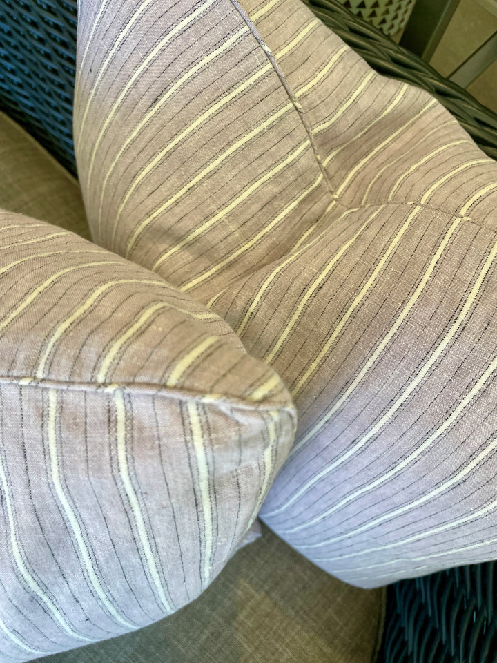 Custom 20" x 20" Pillow made from Vintage Lavender, Cream + Black Stripe Linen