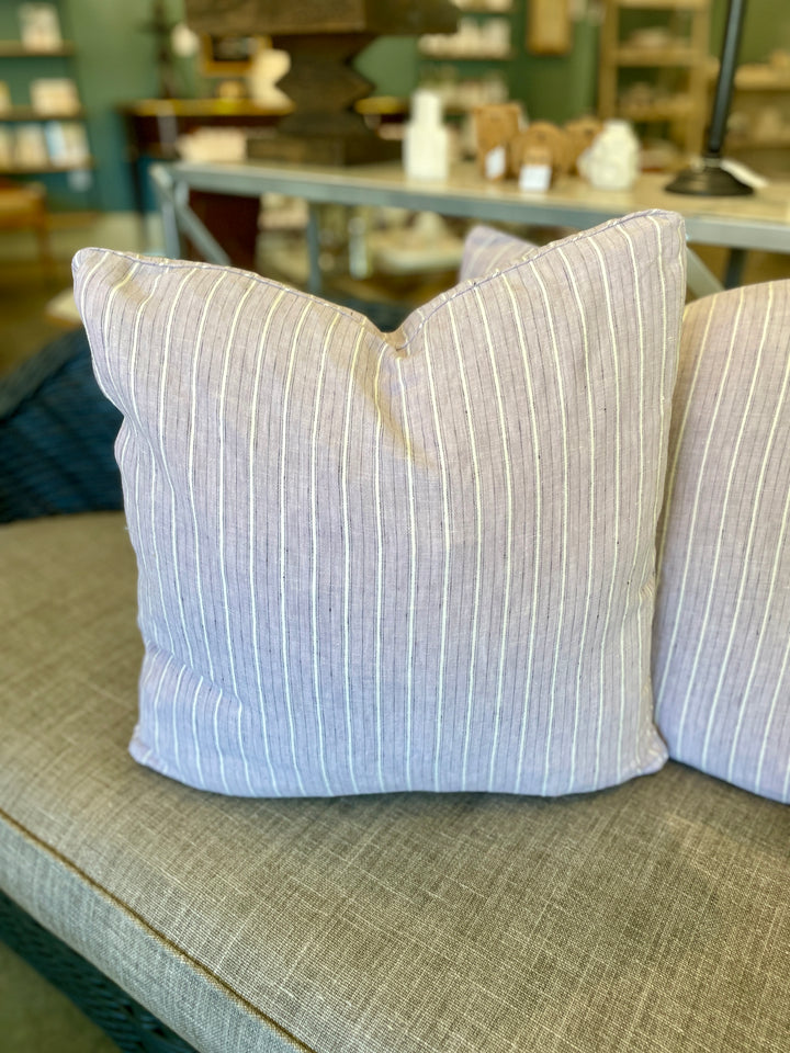 Custom 20" x 20" Pillow made from Vintage Lavender, Cream + Black Stripe Linen