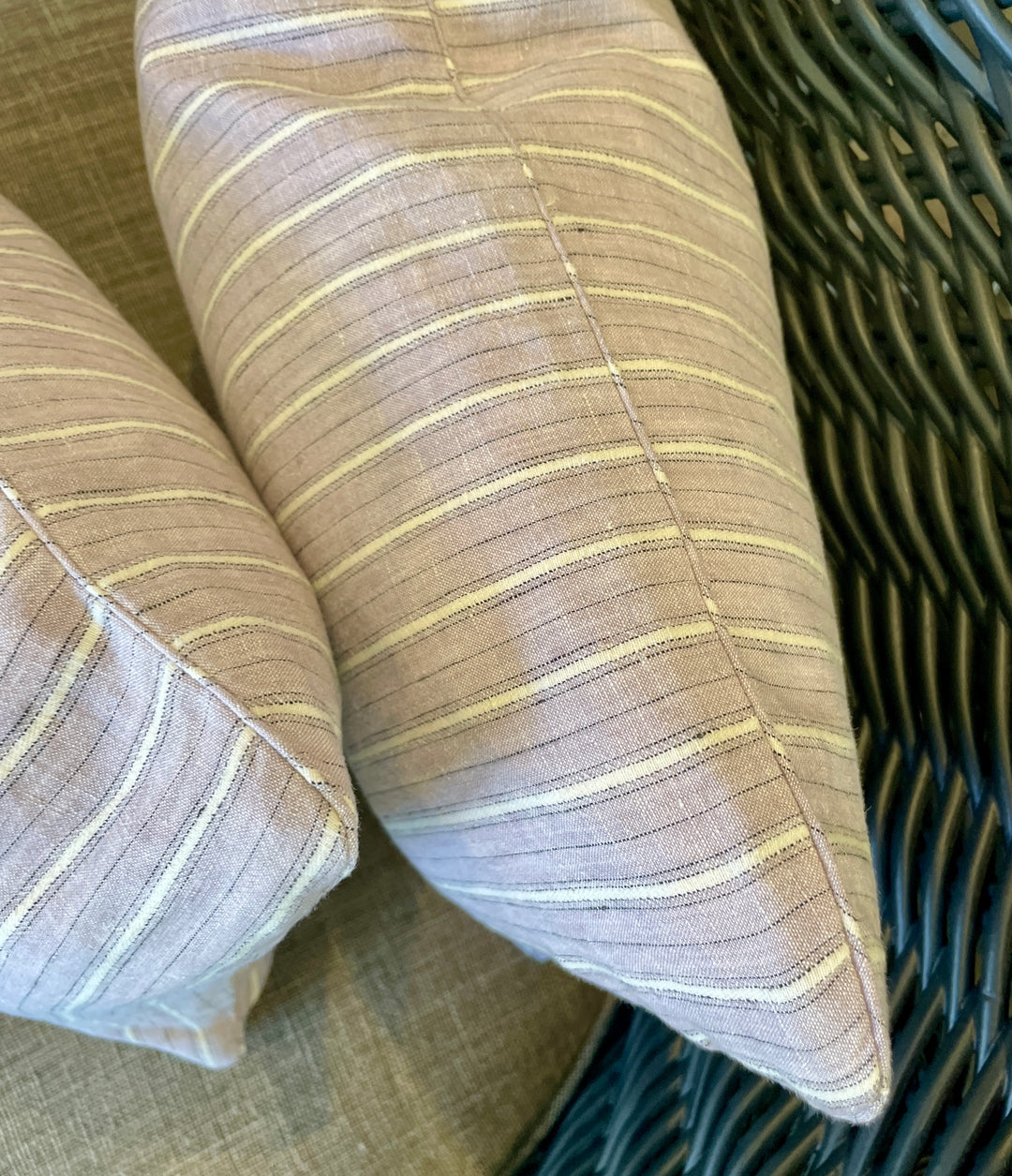 Custom 12" x 18" Pillow made from Vintage Lavender, Cream + Black Stripe Linen