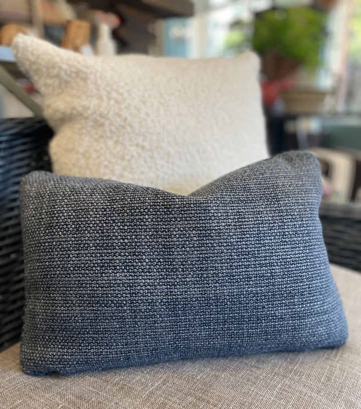 Custom 12" x 18" Pillow made from Cotton, Wool + Linen Navy Fabric