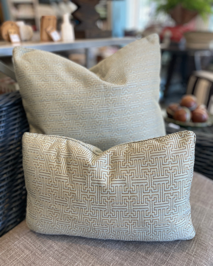 Custom 12" x 18" Pillow made from Designer Blue/Green Fabric w/Maze Pattern