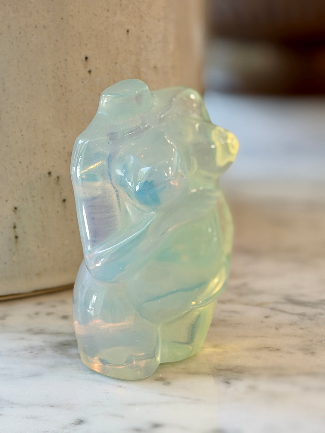 Vintage Small Opaline Glass Sculpture of a Pregnant Woman