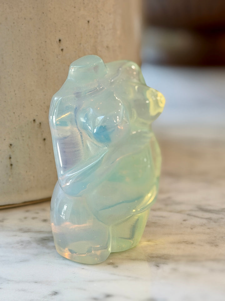 Vintage Small Opaline Glass Sculpture of a Pregnant Woman