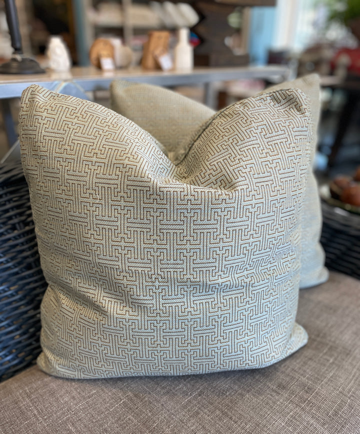 Custom 20" x 20" Pillow made from Designer Blue/Green Fabric w/Maze Pattern