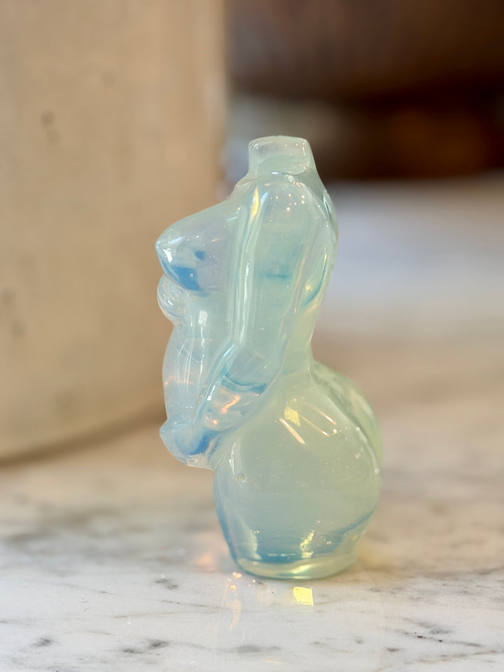 Vintage Small Opaline Glass Sculpture of a Pregnant Woman