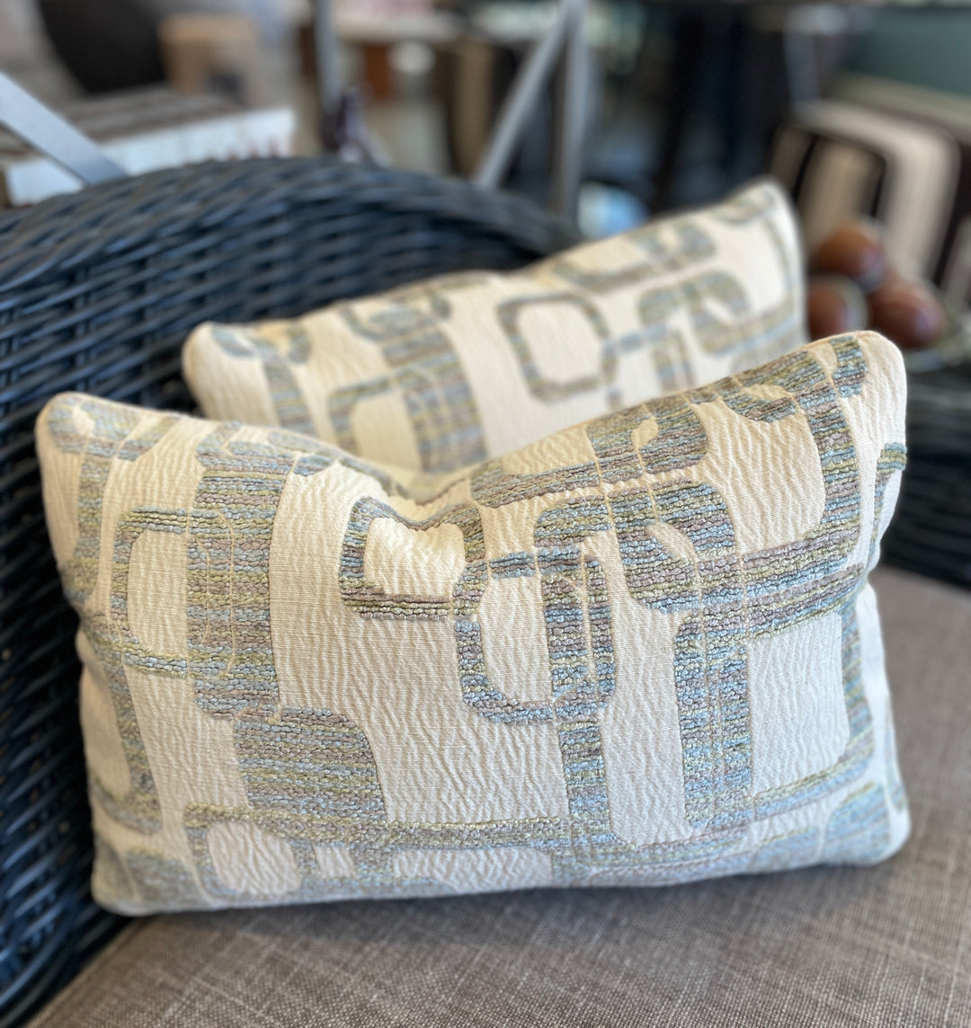 Custom 12" x 18" Pillow made from Mid-Century Blue/Green Chenille Fabric