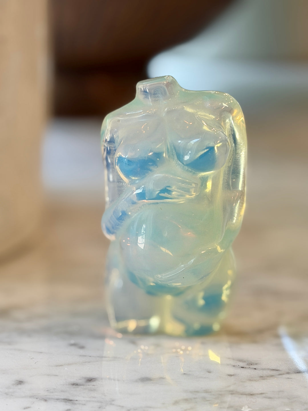 Vintage Small Opaline Glass Sculpture of a Pregnant Woman