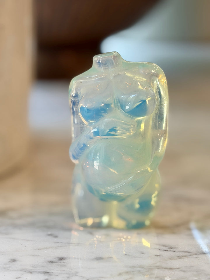 Vintage Small Opaline Glass Sculpture of a Pregnant Woman