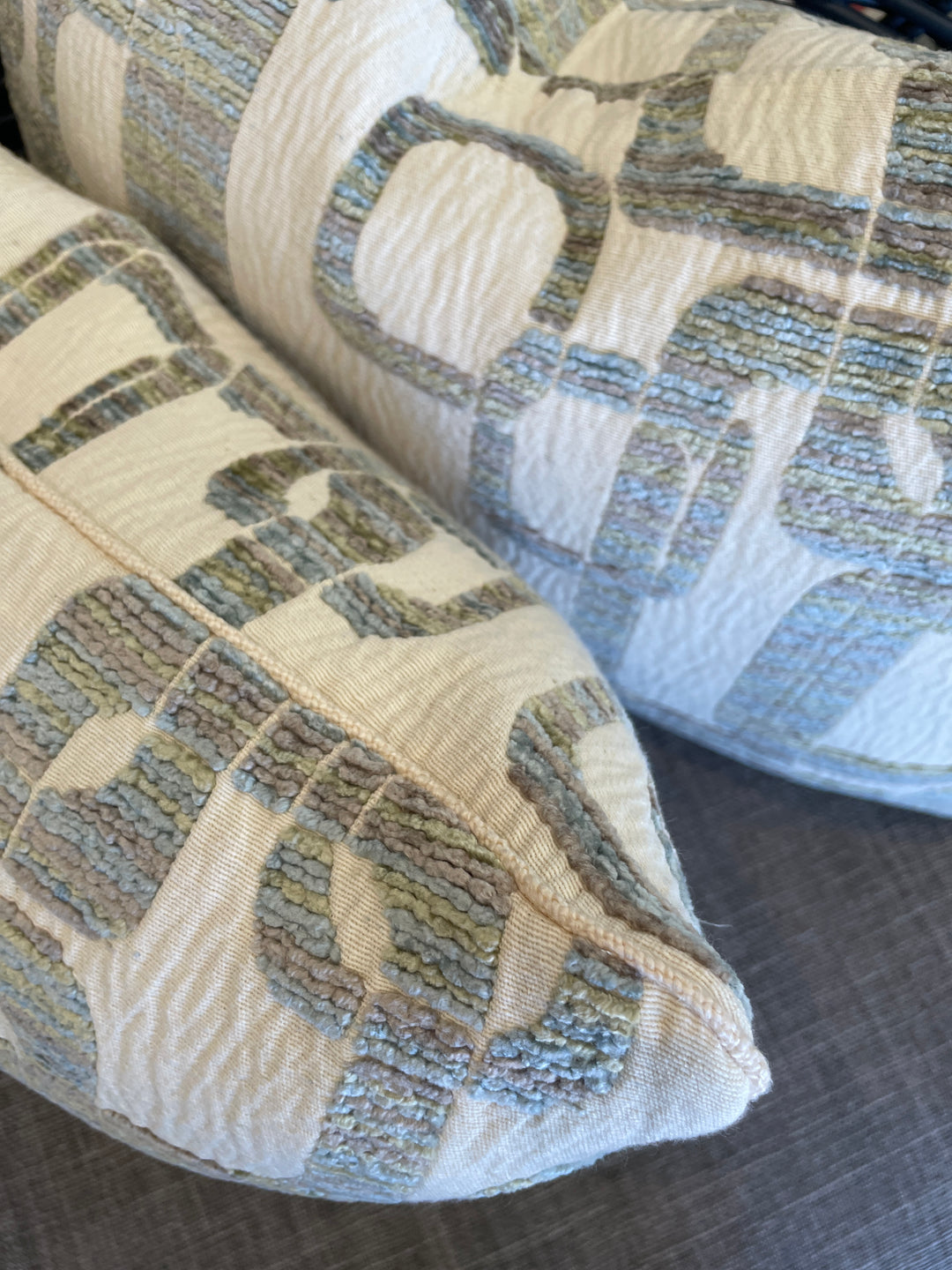 Custom 12" x 18" Pillow made from Mid-Century Blue/Green Chenille Fabric