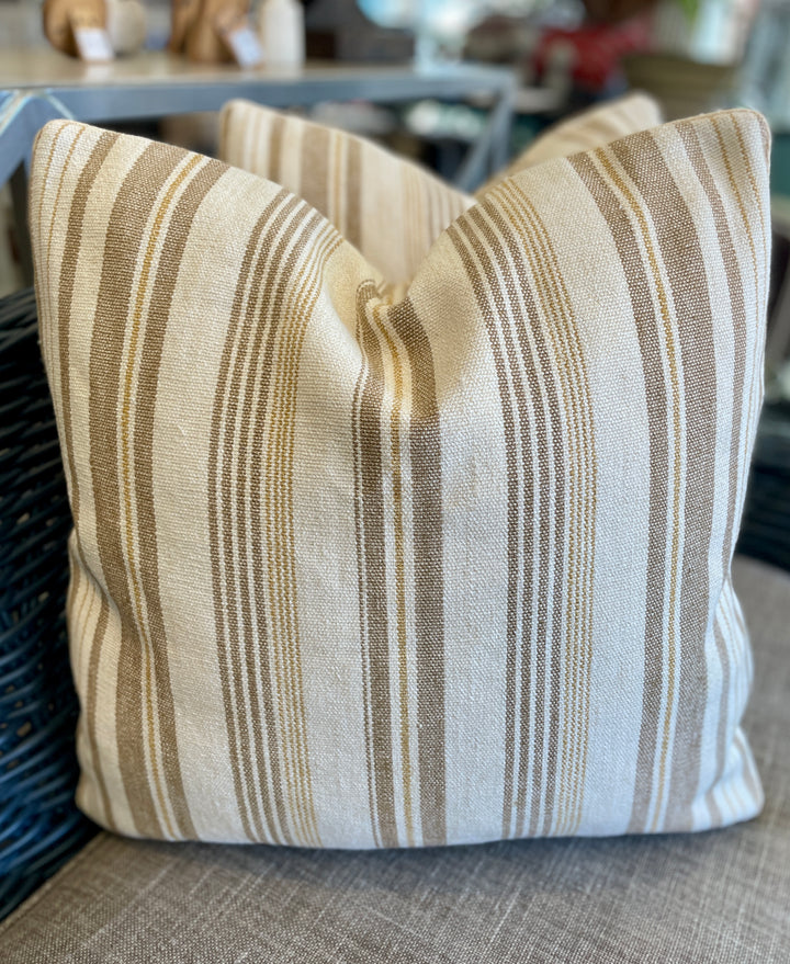 Custom 20" x 20" Pillow made from Honey + Cream Striped Cotton Canvas
